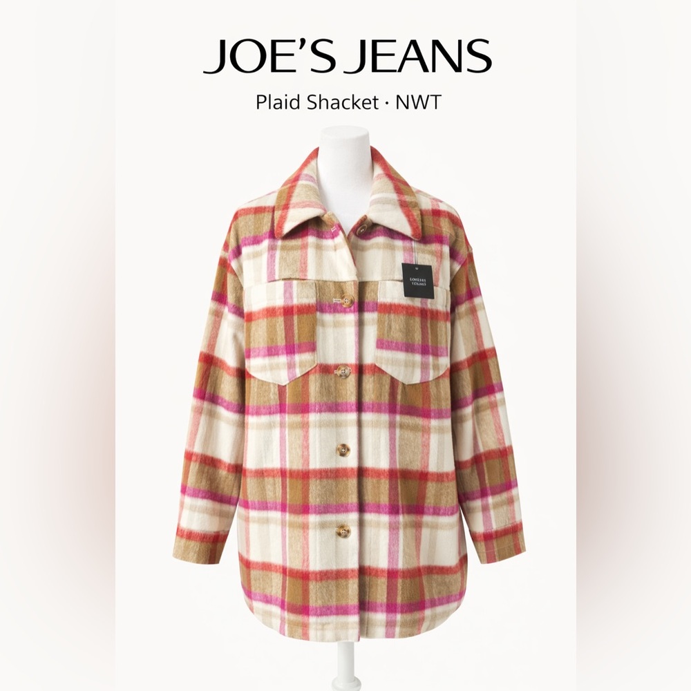 Joe's Jeans Plaid Utility Jacket - Pink, Brown, Cream NWT